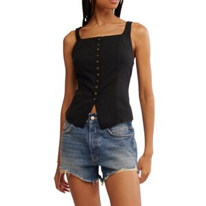 Free People A Moment In Time Back Lace Up Vest Top, Black, EUC, size Small